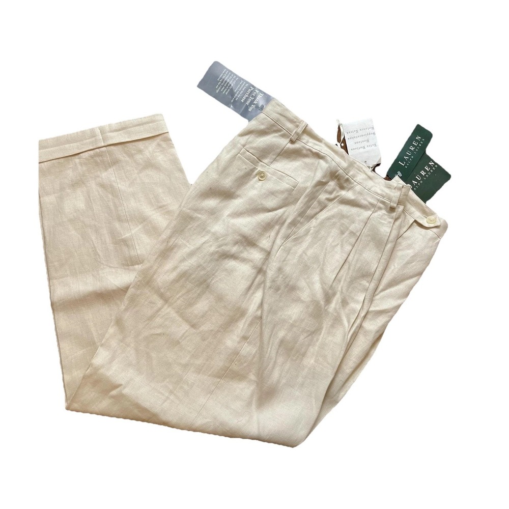 Linen pants Size 14 Lauren Ralph Lauren Womens Beige Pleated High Rise Trousers